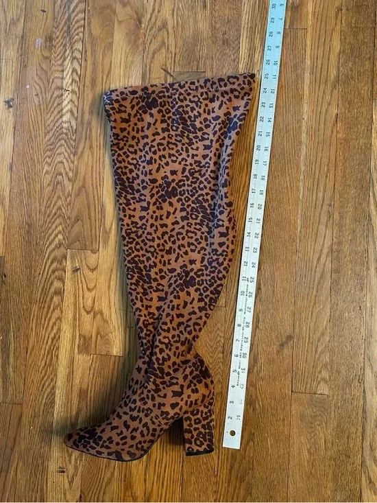 Torrid Leopard Print Knee High Boots Size 8 Wide Calf Block Heel Brown Black - Picture 7 of 8